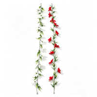 Guirlande suspendue artificielle faite à la main de 180 cm avec fleurs blanches/rouges et feuilles de fougère pour décoration de mariage et de maison (vente en gros)