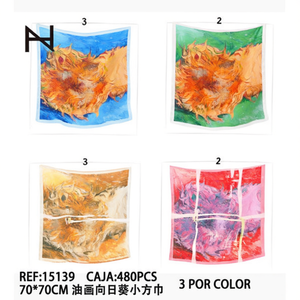 Sciarpa Quadrata Piccola con Dipinto a Olio di Girasoli 70x70Cm FULARES - Product Image 3