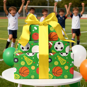 Green Sport Ball Decorative Wrapping <b>Paper</b> <b>Roll</b> Mixed Athletic Ball Design For Children Sports Birthday Holiday Gift Packing - Product Image 2