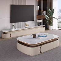 Ensemble Table Basse Ovale et Meuble TV en Pierre Frittée Luxe Moderne – Combo Minimaliste pour Salon