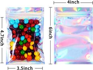 Venda Holográfica Mylar Saco Holográfico Transparente Resealable Zipper Poly Pouch Transfer Holográfico Mylar Bags - Product Image 2