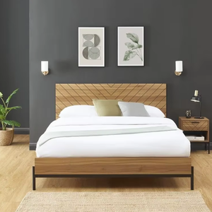 Cadre de <span class=keywords><strong>lit</strong></span> <span class=keywords><strong>en</strong></span> bois pour <span class=keywords><strong>lit</strong></span> queen-size, tête de <span class=keywords><strong>lit</strong></span> avec panneaux <span class=keywords><strong>en</strong></span> chevron inclinés, pieds <span class=keywords><strong>en</strong></span> métal noir, rangement durable, minimaliste, écologique, pour chambre à coucher - Product Image 6