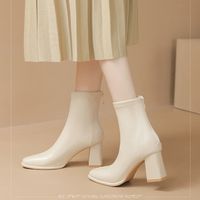 Bottines pour femmes à bout carré et talon épais, avec fermeture éclair arrière, extensibles, courtes et ajustées, pour le quotidien et le bureau, vente en gros