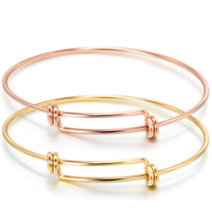 Minimalist Titanium Steel Bangle Rose Gold And Gold <b>Adjustable</b> Unisex Fashion Jewelry Gift <b>Bracelet</b> For Women And Men - Product Image 1