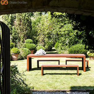 Ensemble table et banc en acier corten rustique industriel, mobilier de jardin extérieur, résistant aux intempéries, solution durable pour la terrasse - Product Image 3