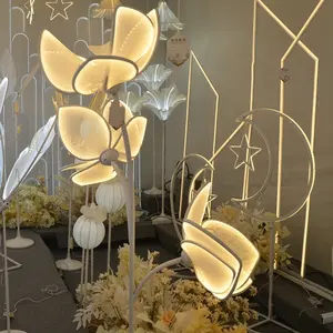 2024 New Design 3 Heads LED Large Lace Flowers Walkway Stand Flowers Arch Wedding Party Event Decorations