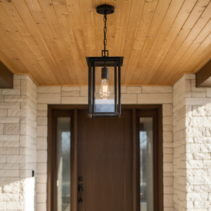 1 - Lampe à <span class=keywords><strong>suspension</strong></span> LED E26 noire à double cage en fer, lanterne en verre, éclairage de porche, <span class=keywords><strong>suspension</strong></span> extérieure, plafonnier d'entrée - Product Image 5