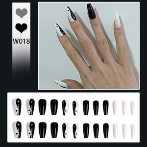 24 <span class=keywords><strong>faux</strong></span> <span class=keywords><strong>ongles</strong></span> gothiques Yin Yang noirs et blancs réutilisables en acrylique, couverture complète, pour <span class=keywords><strong>manucure</strong></span> DIY artistique pour femmes et filles - Product Image 1