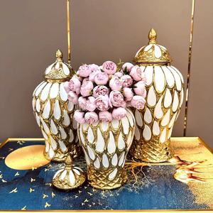 Vase à fleurs de luxe européen, vase décoratif de table pour hôtel, pot à gingembre en céramique de porcelaine pour la décoration intérieure - Product Image 3