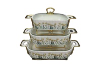 Plats de service rectangulaires en céramique blanche, ensemble de casseroles avec motif de citrouille coloré et support en métal doré