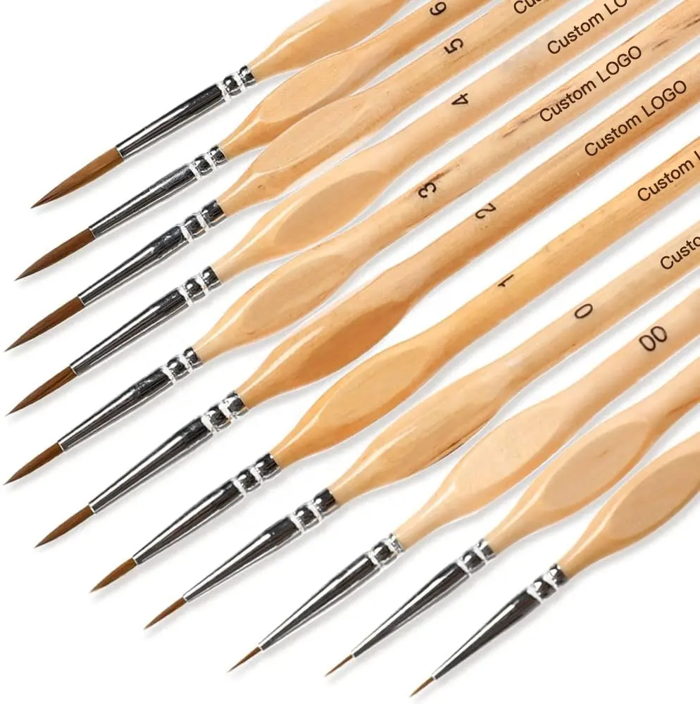 10PCS High Quality Miniature Paint Brushes Custom Logo Synthetic Birch Wood Handle Acrylic Watercolor Oil Artist Brush Set