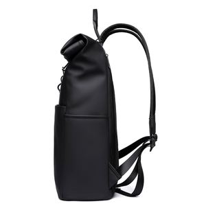 Quality Roll <b>Top</b> Laptop Backpack with Back Side Open Pocket Waterproof PU Leather Custom logo Business Backpack for Teenager - Product Image 5