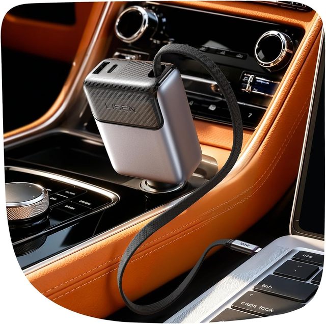 LISEN 136W Multi Port Car Charger Fast USB Adapter 100W Retractable Cable Durable Power Delivery for Laptop Phone Navigation