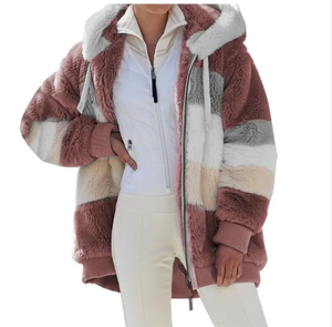 Nuovo Design all'ingrosso di vendita calda pesante Sherpa felpa con cappuccio giacche Patchwork di <span class=keywords><strong>peluche</strong></span> per le donne - Product Image 3