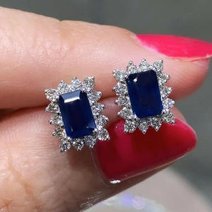 Pendientes de Diamantes Azules Zafiro E2241, Corte Esmeralda, Color D Natural, Joyería Clásica para Mujer, para Bodas - Product Image 3