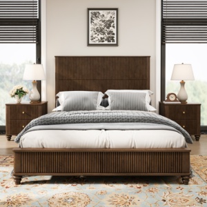 Ensemble de chambre à coucher 3 pièces haut de gamme, durable, moderne, en bois massif, écologique, avec lit <span class=keywords><strong>queen</strong></span> size et 2 tables de chevet - Product Image 1