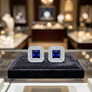 Gourik Lab Created <b>Blue</b> Sapphire <b>Stud</b> <b>Earring</b> Women Hip Hop Jewelry 925 Sterling Silver Party Wear - Product Image 3