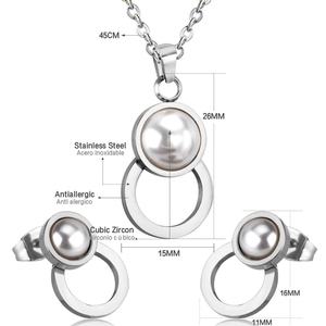 Wholesale Hot Selling Freshwater <b>Pearl</b> Shiny Stainless Steel Jewelry <b>Set</b> Bridal <b>Earrings</b> <b>Necklace</b> - Product Image 4