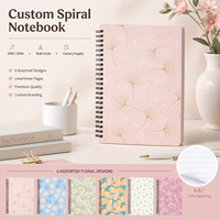 Carnet à spirale personnalisé, couverture florale rose Ginkgo, 6 motifs assortis, pages lignées, personnalisation de marque, OEM, ODM, commande en gros
