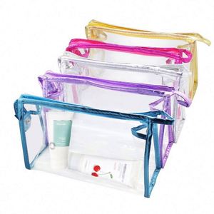 Pochette de toilette transparente en PVC imperméable avec logo personnalisé, sac de voyage portable pour cosmétiques, trousse de maquillage transparente - Product Image 3