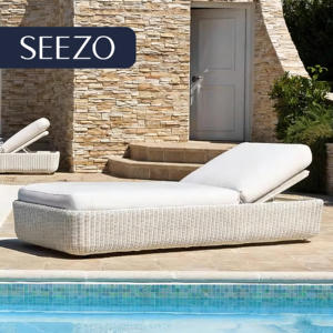 Tumbonas de Jardín Dobles de Ratán y Aluminio para Exteriores, Color Blanco y Beige, para Piscina, 2026 - Product Image 1