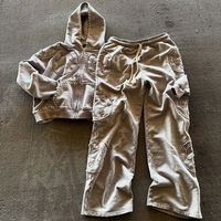 Ensemble de survêtement en coton épais avec rivets, personnalisé par l'usine OEM ODM, pour hommes, deux pièces, sweat-shirt à capuche et pantalon de survêtement pour hommes