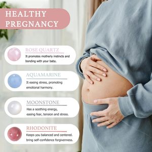 Braccialetto per la <span class=keywords><strong>gravidanza</strong></span> per future mamme con pietre naturali, distanziatori placcati oro, rodonite, acquamarina e pietra di luna - Product Image 4