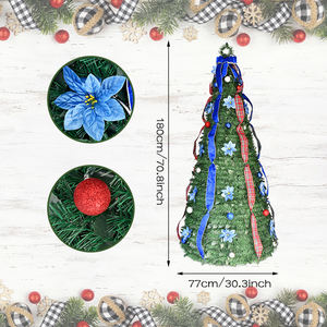 Arbre de Noël en ruban bleu tissé transfrontalier, extensible et pliable, décoration de fête festive, sur pied - Product Image 1