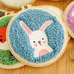 Easy Punch Needle Embroidery Kit With Hoop For Beginner Cartoon Embroidery Needlework Handmade Sewing Kits Craft Gift