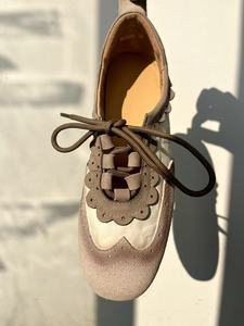 Retro Genuine Leather Loafers Lace Up <b>Flat</b> <b>Shoes</b> for <b>Women</b> Scalloped Toe Casual Walking <b>Flats</b> - Product Image 3