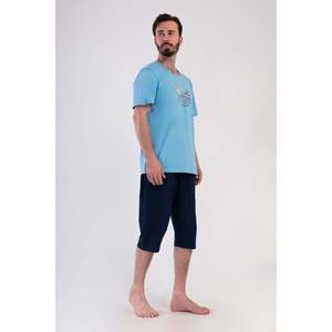 Ensemble de survêtement pour homme CEPLI - Col rond, manches courtes, pantalon capri - Bleu - Bleu - Product Image 2