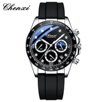 Nouvelle montre multifonctionnelle pour homme avec bracelet en silicone, trois cadrans, six aiguilles, phases lunaires, étanche, pour affaires et occasions décontractées