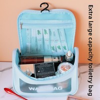 Trousse de Toilette/Maquillage Portable en PU Mat, Grande Capacité, Imperméable et Anti-Poussière, Style Lettre Ouverte d'Influenceur