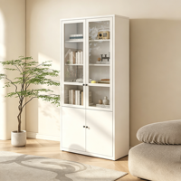 Meuble de rangement en métal blanc avec portes en verre et portes pleines, étagère ouverte, bibliothèque autoportante, unité de classement pour bureau à domicile