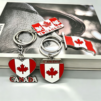 Porte-clés personnalisé en émail avec drapeau national du Canada, en forme de cœur, avec inscription CANADA, feuille d'érable, cadeau de voyage