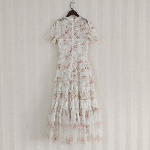 2025 automne décontracté col en V robe florale robuste à manivelle maille imprimé jupe dentelle mousseline de soie grand ourlet champignon bord couches - Product Image 4