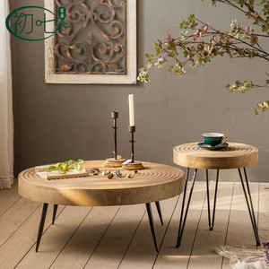 Wabi Sabi Style <b>Round</b> Coffee <b>Table</b> Solid Wood Handmade Living Room Tea <b>Table</b> Small <b>Side</b> <b>Table</b> - Product Image 1