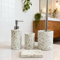 Ensemble d'accessoires de salle de bain en terrazzo blanc écologique, vente en gros directe d'usine : distributeur de savon, gobelet, porte-brosse WC, porte-savon