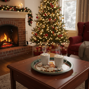 Plateau de service rond en métal de 315 mm sur le thème de Noël avec ours en peluche et cheval à bascule, décoration de Noël festive, modèle EE197GD - Product Image 3