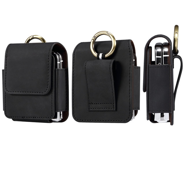 Universal Leather Wallet Case for Samsung Galaxy Z Flip 7 6 5 4 3 for Huawei P50 Pocket Oppo Find N2 Flip Pouch with Hang Hook