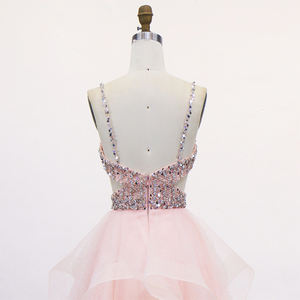 Robes de bal en gros 2026 en <span class=keywords><strong>rose</strong></span>, corset transparent, broderie, sans manches, volants, robes de soirée de bal - Product Image 6