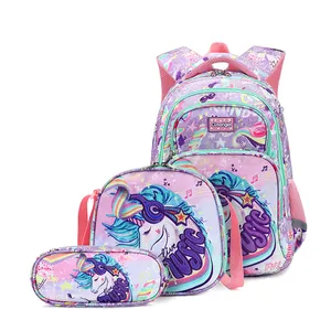 Custom Design 16 Inch 3 Pieces Set Cartoon Character Kids School Bags for Girls
