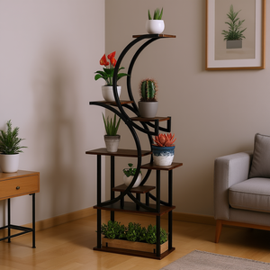 Étagère murale moderne en forme de S à 8 niveaux pour plantes d'intérieur, finition carbonisée, pour coin de salon - Product Image 2