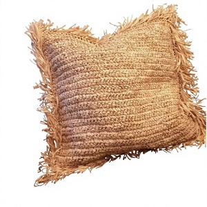 Handmade Jute <b>Throw</b> Pillow Square Bohemian Woven Decor Cushion Cover Eco-Friendly Solid Color Fringe Edge - Product Image 1