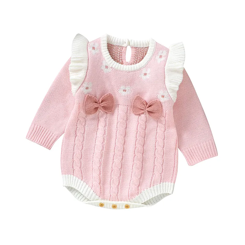 Mimixiong, ropa de punto hermosa con lazo para niñas recién nacidas personalizadas para niños pequeños, monos de manga larga