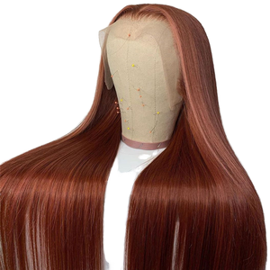 Perruques en cheveux humains brun rougeâtre 250% densité, perruque frontale en dentelle HD effet peau, <span class=keywords><strong>couleur</strong></span> roux cuivré, cheveux vierges bruts, 30 pouces, sans colle, prête à porter, pré-coupée - Product Image 1