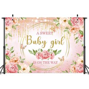 Tapisserie rose Floral photographie fond bannière paillettes or décorations Blush fleurs pour pousses douces - Product Image 2