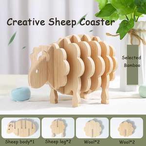 Ensemble de <span class=keywords><strong>sous</strong></span>-verres créatifs en bois de 7 pièces pour boissons, <span class=keywords><strong>sous</strong></span>-verres humoristiques de moutons, <span class=keywords><strong>sous</strong></span>-verres mignons de moutons épissés d'animaux - Product Image 2
