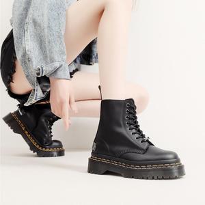Bottes mi-mollet à plateforme pour femmes, grande taille, en <span class=keywords><strong>cuir</strong></span> de vache véritable, chaussures épaisses pour femmes, bottines mi-mollet style universitaire - Product Image 5