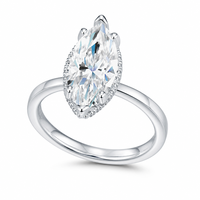 Bague de fiançailles en moissanite argentée, solitaire à six griffes, avec halo caché marquise et bande unie, pour femme, cadeau de mariage